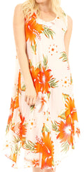 Sakkas Clara Women's Casual Summer Sleeveless Sundress Loose Floral Print Dress#color_W-Orange