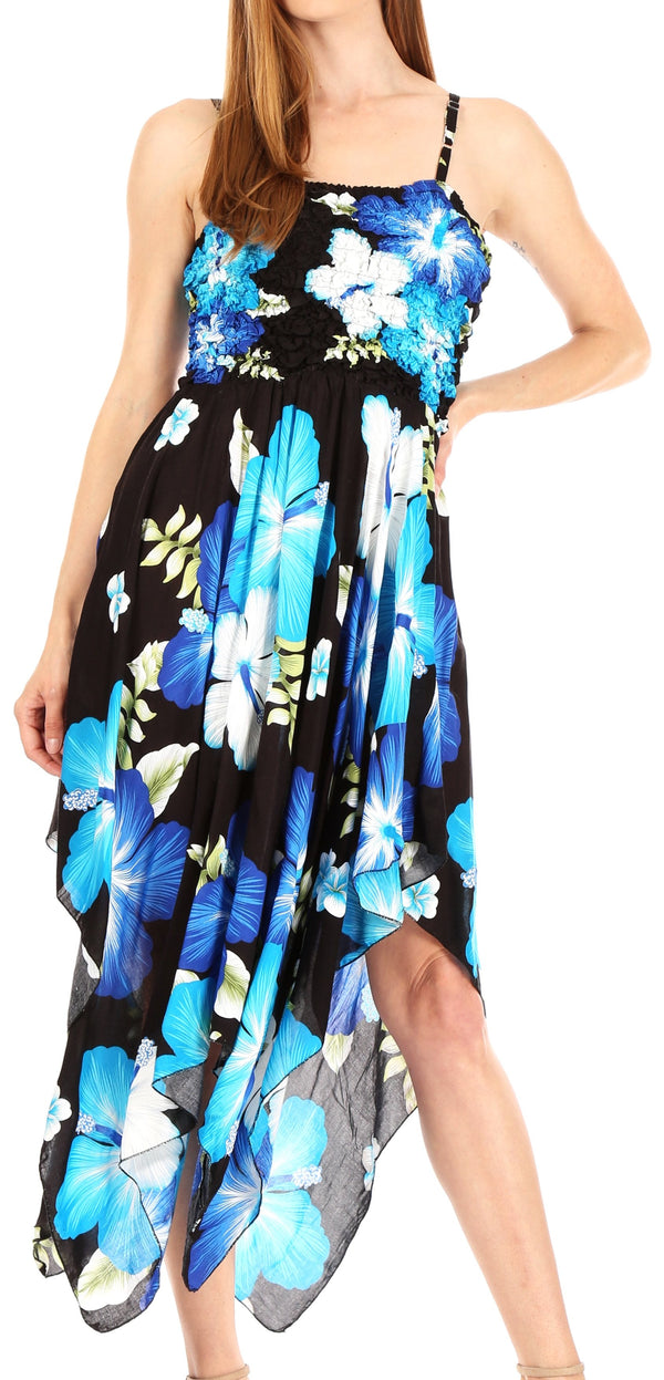 Sakkas Hamisi Women's Tube Spaghetti Strap Floral Print Summer Casual Short Dress#color_B-Blue