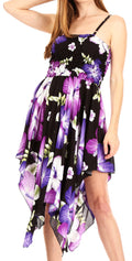 Sakkas Hamisi Women's Tube Spaghetti Strap Floral Print Summer Casual Short Dress#color_B-Purple