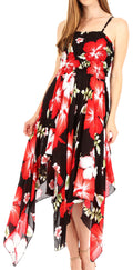 Sakkas Hamisi Women's Tube Spaghetti Strap Floral Print Summer Casual Short Dress#color_B-Red