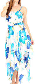 Sakkas Hamisi Women's Tube Spaghetti Strap Floral Print Summer Casual Short Dress#color_W-Blue