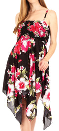 Sakkas Kiera Women's Tube Spaghetti Strap Floral Print Summer Casual Short Dress#color_B-Pink
