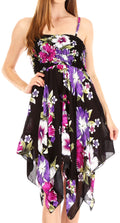Sakkas Kiera Women's Tube Spaghetti Strap Floral Print Summer Casual Short Dress#color_B-Purple