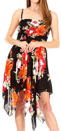 Sakkas Kiera Women's Tube Spaghetti Strap Floral Print Summer Casual Short Dress#color_B-Red