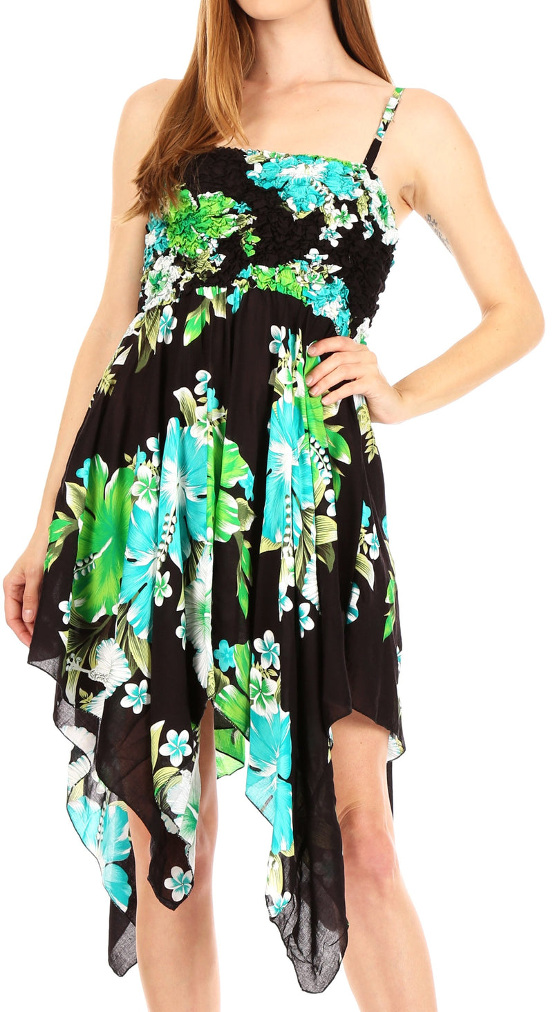 Sakkas Kiera Women's Tube Spaghetti Strap Floral Print Summer Casual Short Dress
