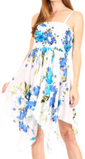Sakkas Kiera Women's Tube Spaghetti Strap Floral Print Summer Casual Short Dress#color_W-Blue