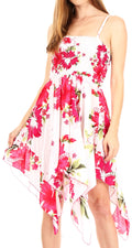 Sakkas Kiera Women's Tube Spaghetti Strap Floral Print Summer Casual Short Dress#color_W-Pink