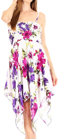 Sakkas Kiera Women's Tube Spaghetti Strap Floral Print Summer Casual Short Dress#color_W-Purple