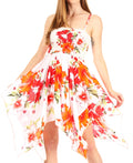 Sakkas Kiera Women's Tube Spaghetti Strap Floral Print Summer Casual Short Dress#color_W-Red