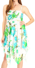 Sakkas Kiera Women's Tube Spaghetti Strap Floral Print Summer Casual Short Dress#color_W-Teal