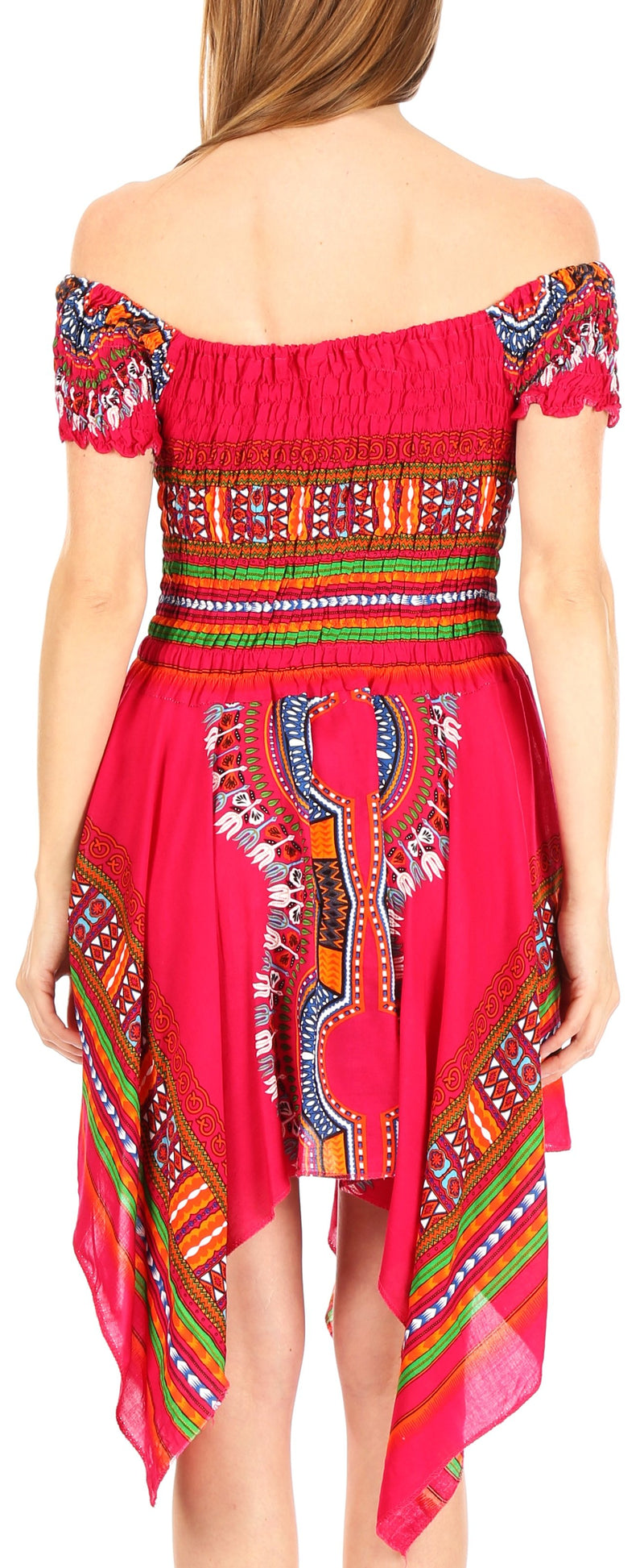 Sakkas Femi Women's Casual Cocktail Off Shoulder Dashiki African Stretchy Dress