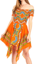 Sakkas Femi Women's Casual Cocktail Off Shoulder Dashiki African Stretchy Dress#color_Orange