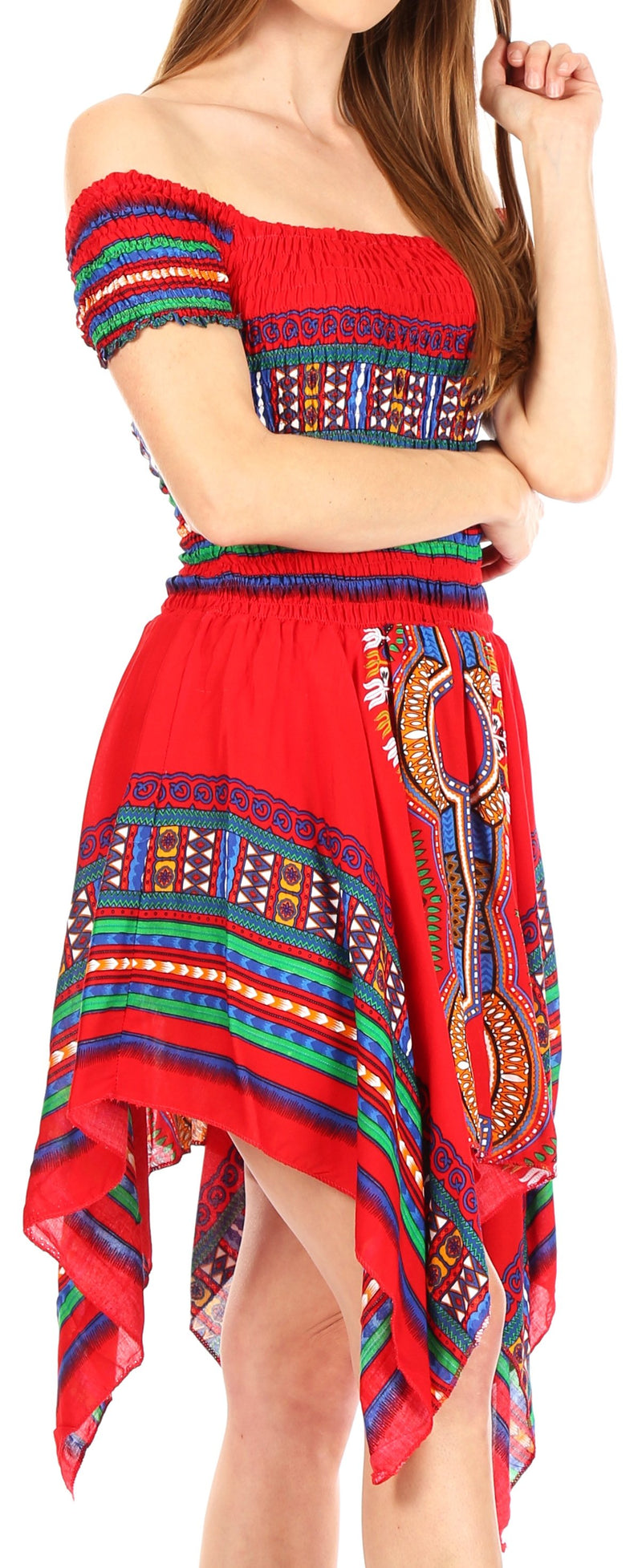 Sakkas Femi Women's Casual Cocktail Off Shoulder Dashiki African Stretchy Dress