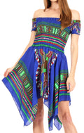 Sakkas Femi Women's Casual Cocktail Off Shoulder Dashiki African Stretchy Dress#color_Royalblue