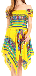 Sakkas Femi Women's Casual Cocktail Off Shoulder Dashiki African Stretchy Dress#color_Yellow