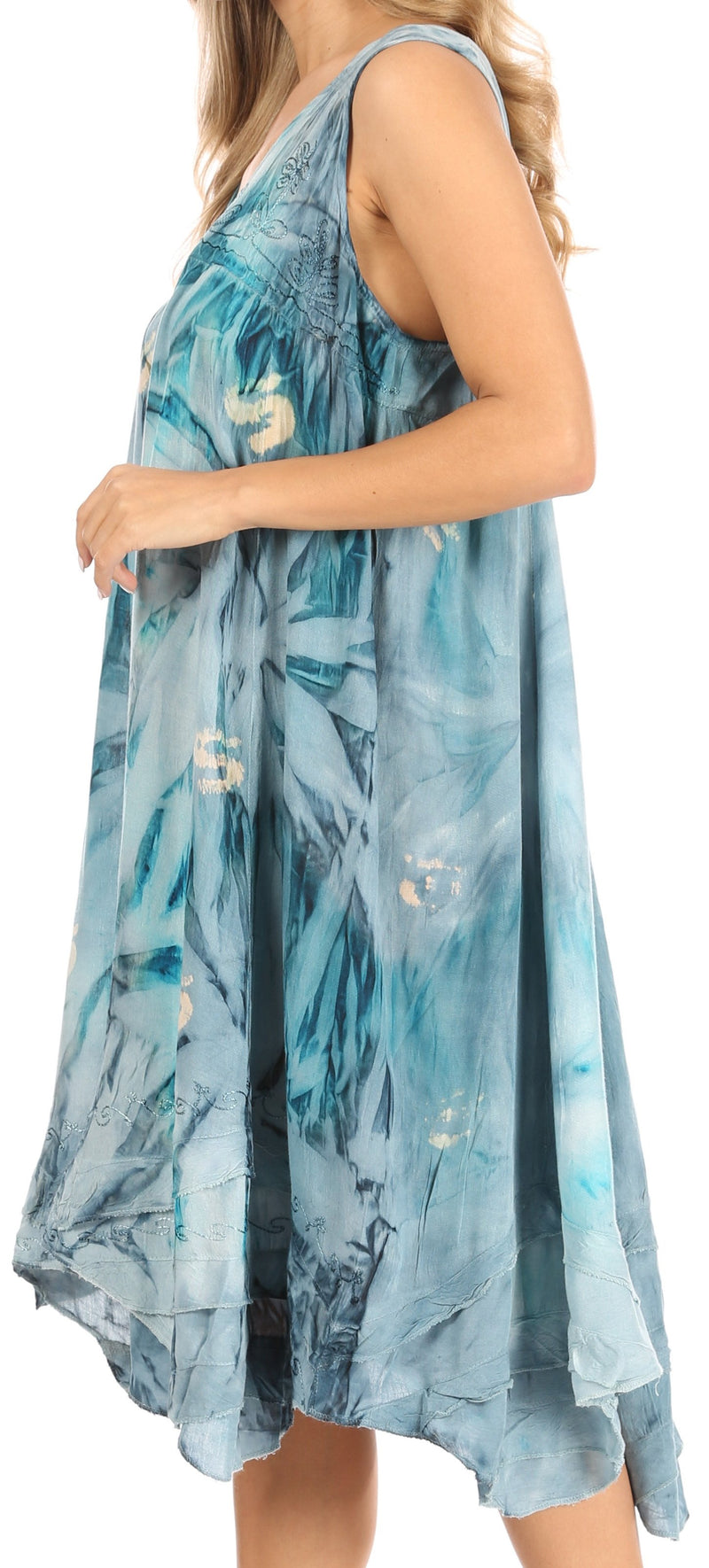 Sakkas Magy Women's Casual Summer Sleeveless Loose Tank Dress Tie-dye Floral Print