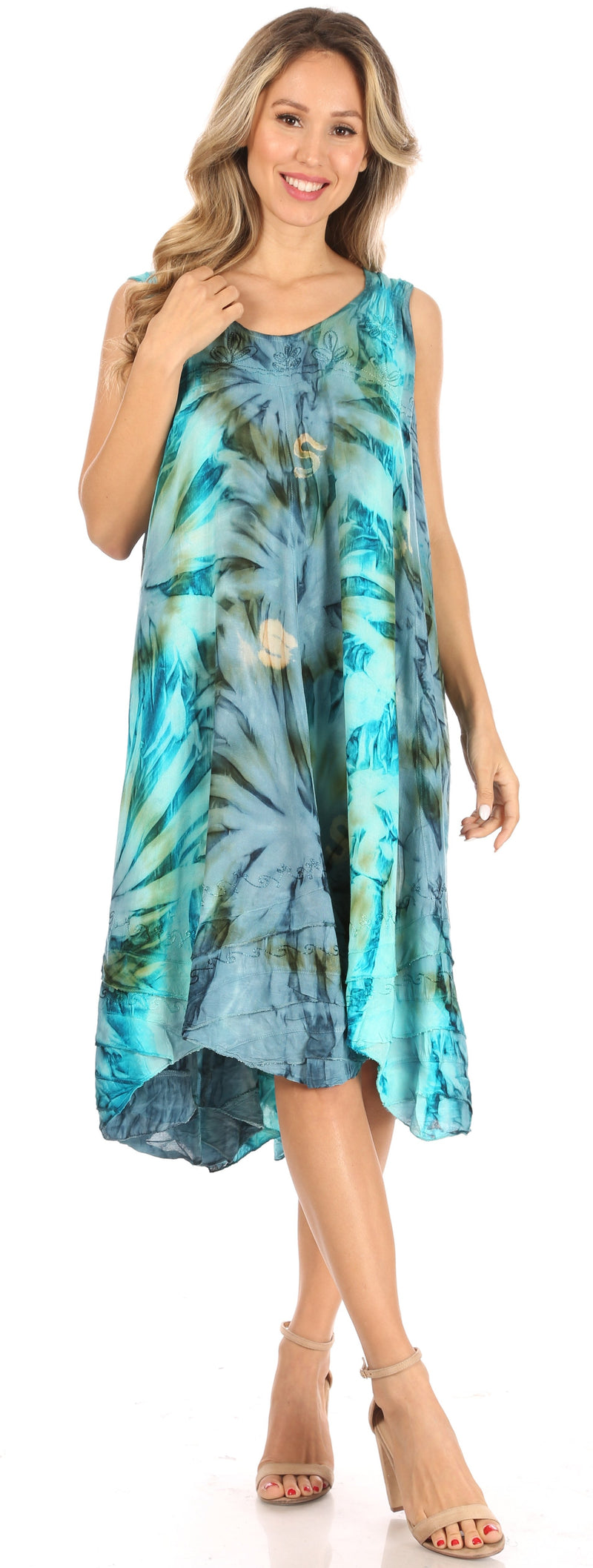 Sakkas Magy Women's Casual Summer Sleeveless Loose Tank Dress Tie-dye