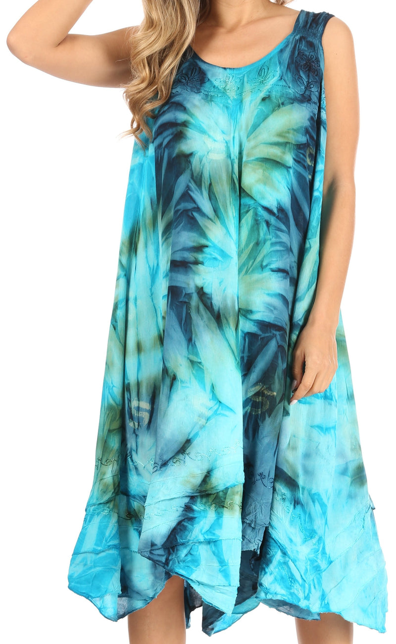 Sakkas Magy Women's Casual Summer Sleeveless Loose Tank Dress Tie-dye Floral Print