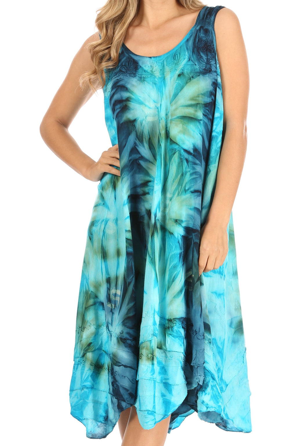 Sakkas Magy Women's Casual Summer Sleeveless Loose Tank Dress Tie-dye