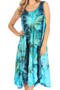 Sakkas Magy Women's Casual Summer Sleeveless Loose Tank Dress Tie-dye Floral Print#color_TurquoiseNavy