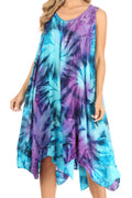 Sakkas Magy Women's Casual Summer Sleeveless Loose Tank Dress Tie-dye Floral Print#color_TurquoisePurple