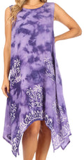 Sakkas Tinna Women's Casual Sleeveless Tank Flare Midi Boho Print Dress Cover-up#color_UD46-2803-DarkPurple