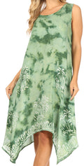 Sakkas Tinna Women's Casual Sleeveless Tank Flare Midi Boho Print Dress Cover-up#color_UD46-2803-Green