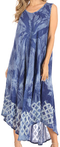 Sakkas Arema Women's Casual Summer Sleeveless Caftan Maxi Tent Dress Batik Loose#color_Blue