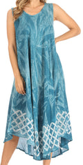 Sakkas Arema Women's Casual Summer Sleeveless Caftan Maxi Tent Dress Batik Loose#color_Light Blue