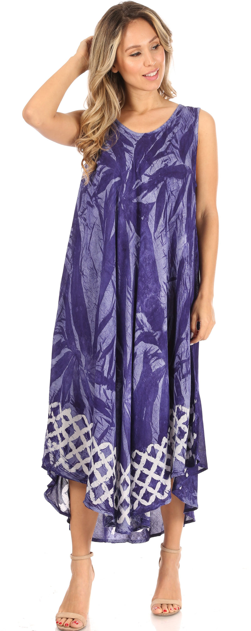 Sakkas Arema Women's Casual Summer Sleeveless Caftan Maxi Tent Dress Batik Loose