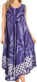 Sakkas Arema Women's Casual Summer Sleeveless Caftan Maxi Tent Dress Batik Loose#color_Navy