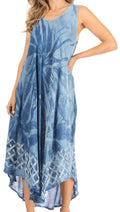 Sakkas Arema Women's Casual Summer Sleeveless Caftan Maxi Tent Dress Batik Loose#color_Teal Blue
