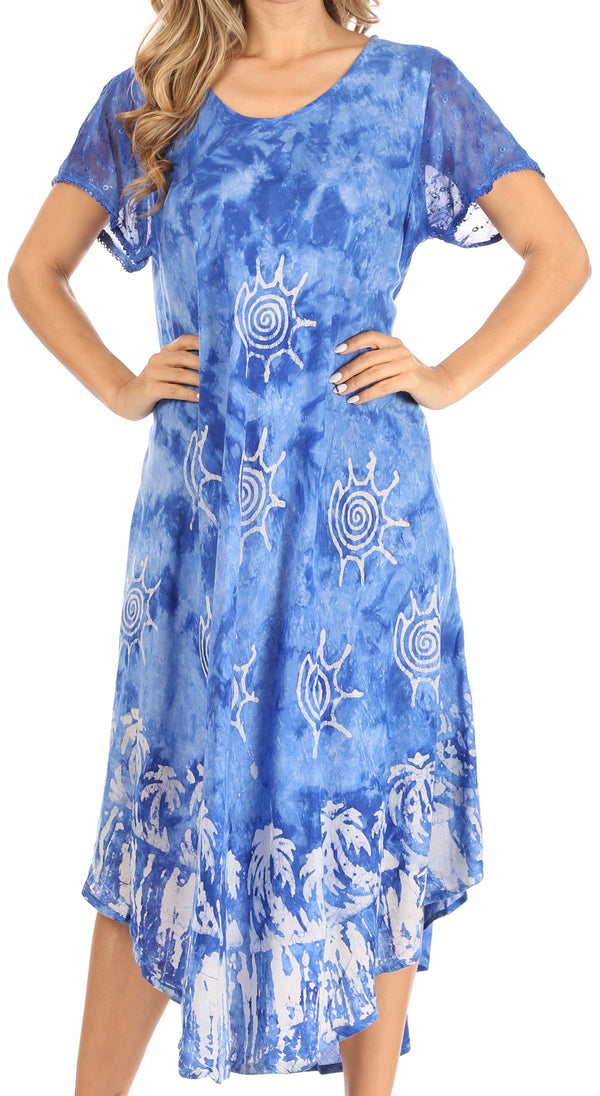 Sakkas Cindy Women's Casual Maxi Short Sleeve Flared Loose Caftan Dress Cover-up#color_2434-Blue