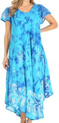 Sakkas Cindy Women's Casual Maxi Short Sleeve Flared Loose Caftan Dress Cover-up#color_2434-turq