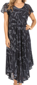 Sakkas Cindy Women's Casual Maxi Short Sleeve Flared Loose Caftan Dress Cover-up#color_Black