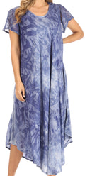Sakkas Cindy Women's Casual Maxi Short Sleeve Flared Loose Caftan Dress Cover-up#color_Blue