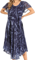 Sakkas Cindy Women's Casual Maxi Short Sleeve Flared Loose Caftan Dress Cover-up#color_Navy