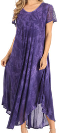Sakkas Cindy Women's Casual Maxi Short Sleeve Flared Loose Caftan Dress Cover-up#color_Purple