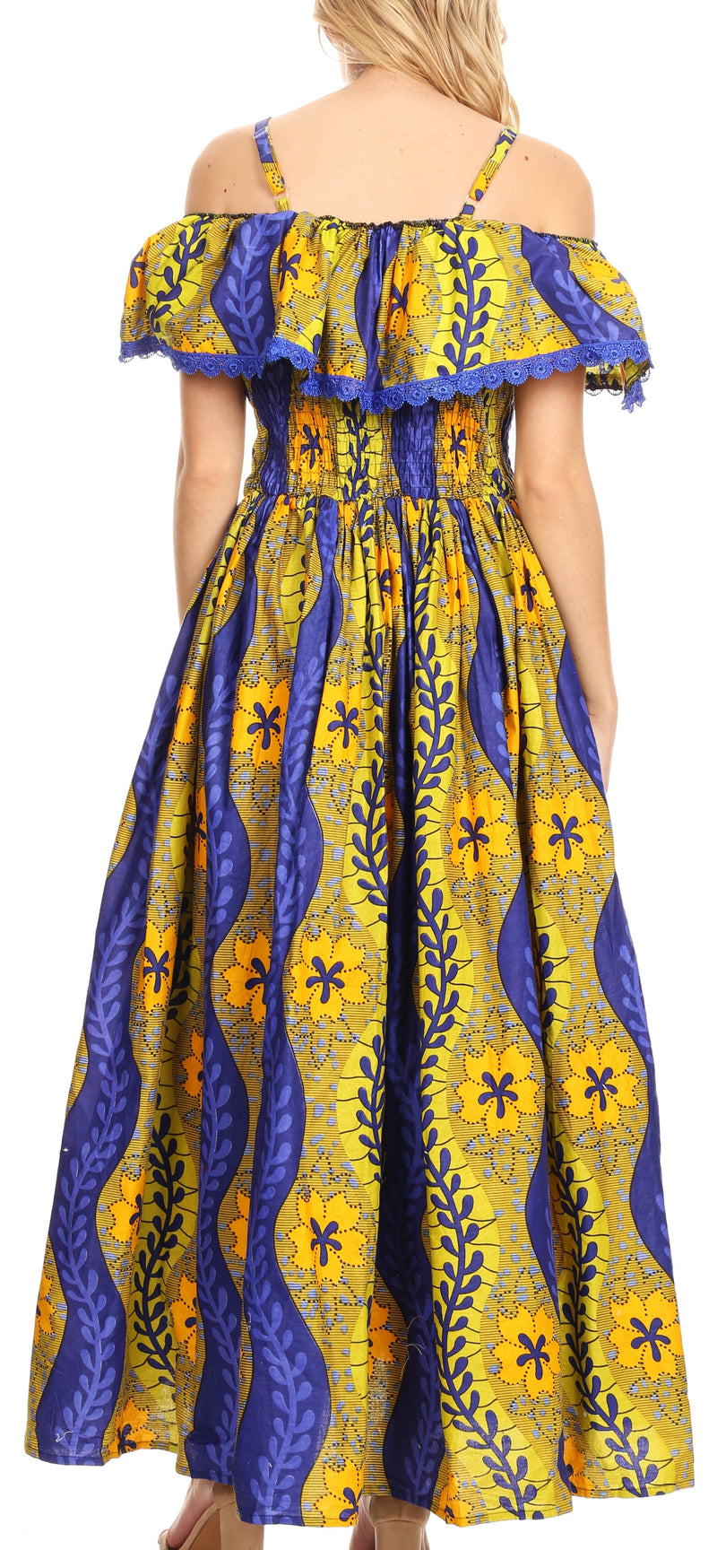 Sakkas Afua Women's Long Maxi African Ankara Wax Print with Overlay and Pockets