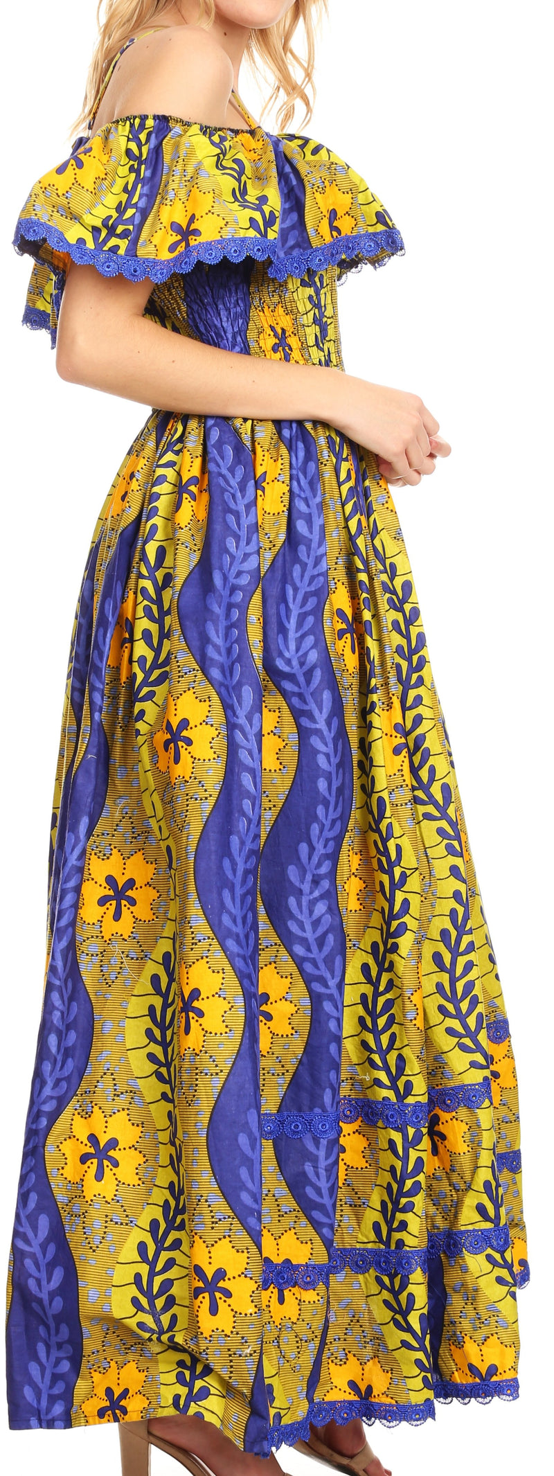 Sakkas Afua Women's Long Maxi African Ankara Wax Print with Overlay and Pockets
