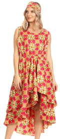 Sakkas Ada Ankara Wax Dutch African  Sleeveless Dress Cascading Hi Low Layers#color_1143-FuschsiaMulti