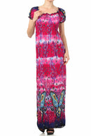 Sakkas Butterfly Smocked Bodice Cap Sleeve Maxi Dress