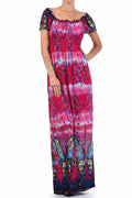 Sakkas Butterfly Smocked Bodice Cap Sleeve Maxi Dress#color_Pink