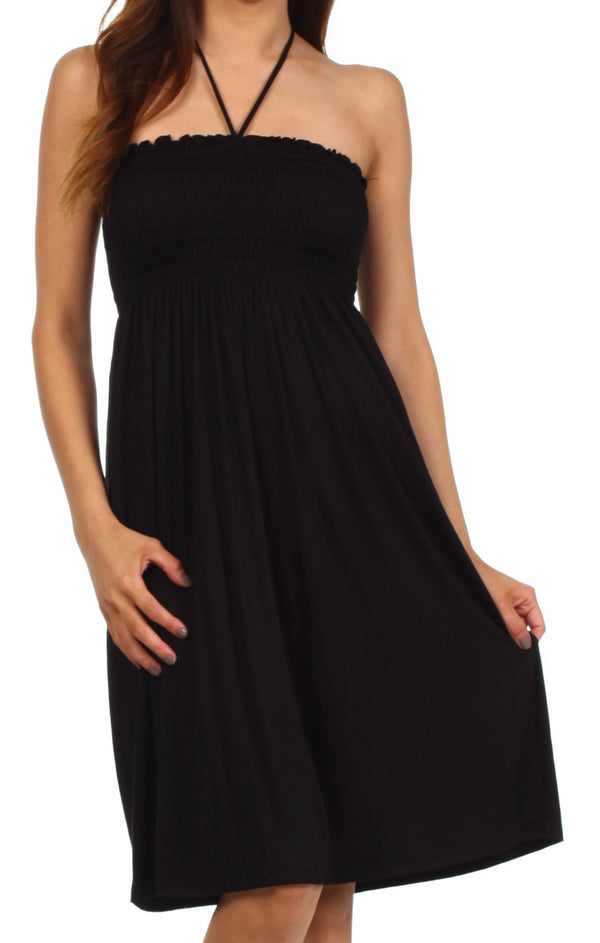 Sakkas Everyday Essentials String Halter Dress#color_Black