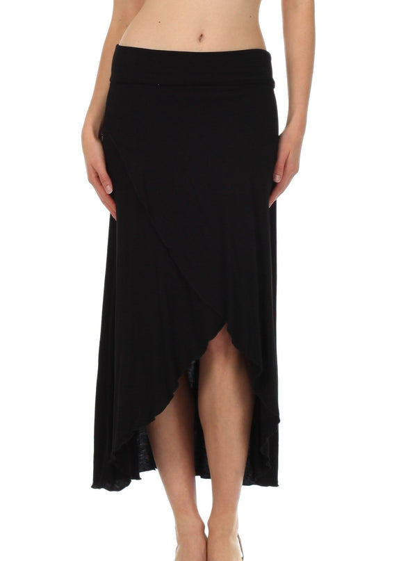 Sakkas Soft Jersey Feel Solid Color Strapless High Low Dress / Skirt#color_Black