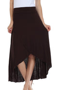 Sakkas Soft Jersey Feel Solid Color Strapless High Low Dress / Skirt#color_Brown