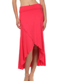 Sakkas Soft Jersey Feel Solid Color Strapless High Low Dress / Skirt#color_Coral