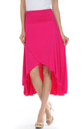 Sakkas Soft Jersey Feel Solid Color Strapless High Low Dress / Skirt#color_Fuchsia