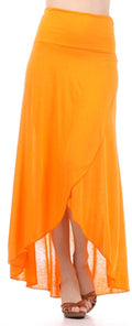 Sakkas Soft Jersey Feel Solid Color Strapless High Low Dress / Skirt#color_Orange