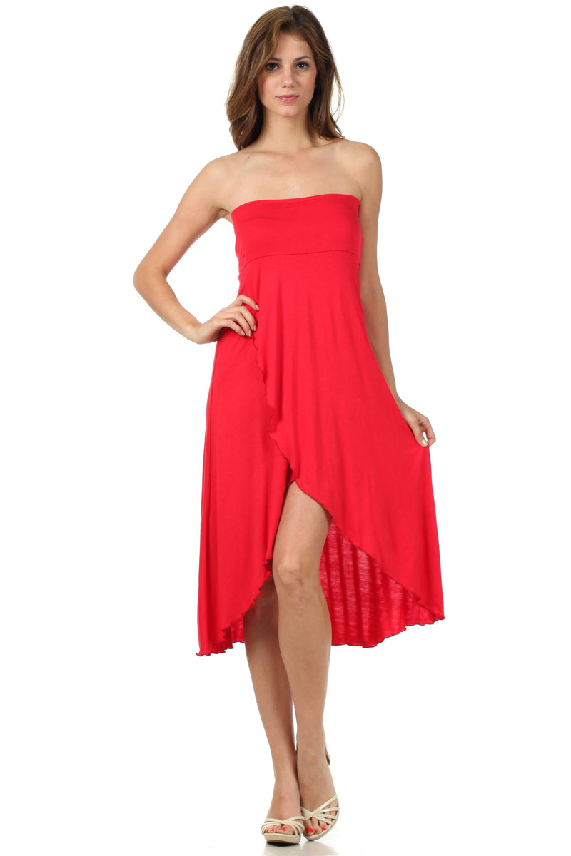 Sakkas Soft Jersey Feel Solid Color Strapless High Low Dress / Skirt